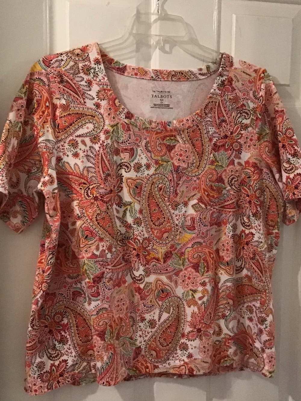 Talbots Women's Scoop Neck Paisley Short Sleeve Top 2X